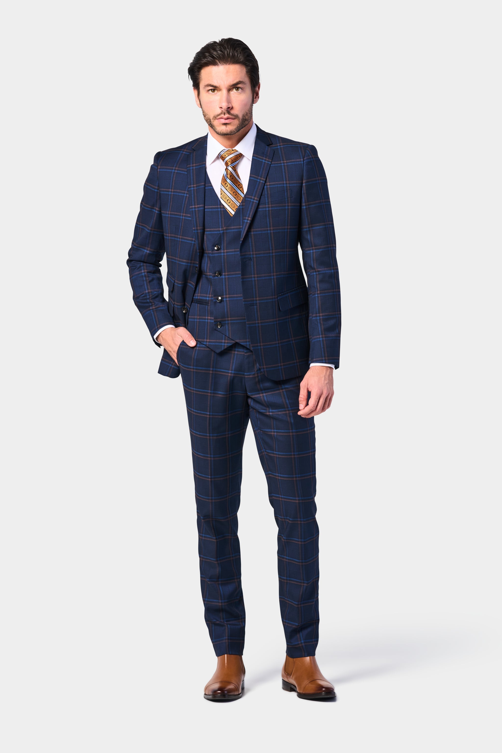 Navy Rust Plaid 3 Piece Suit - Giorgio Men's Wear - Chattanooga, TN Navy Rust Plaid 3 Piece Suit - Giorgio Men's Wear - Chattanooga, TN