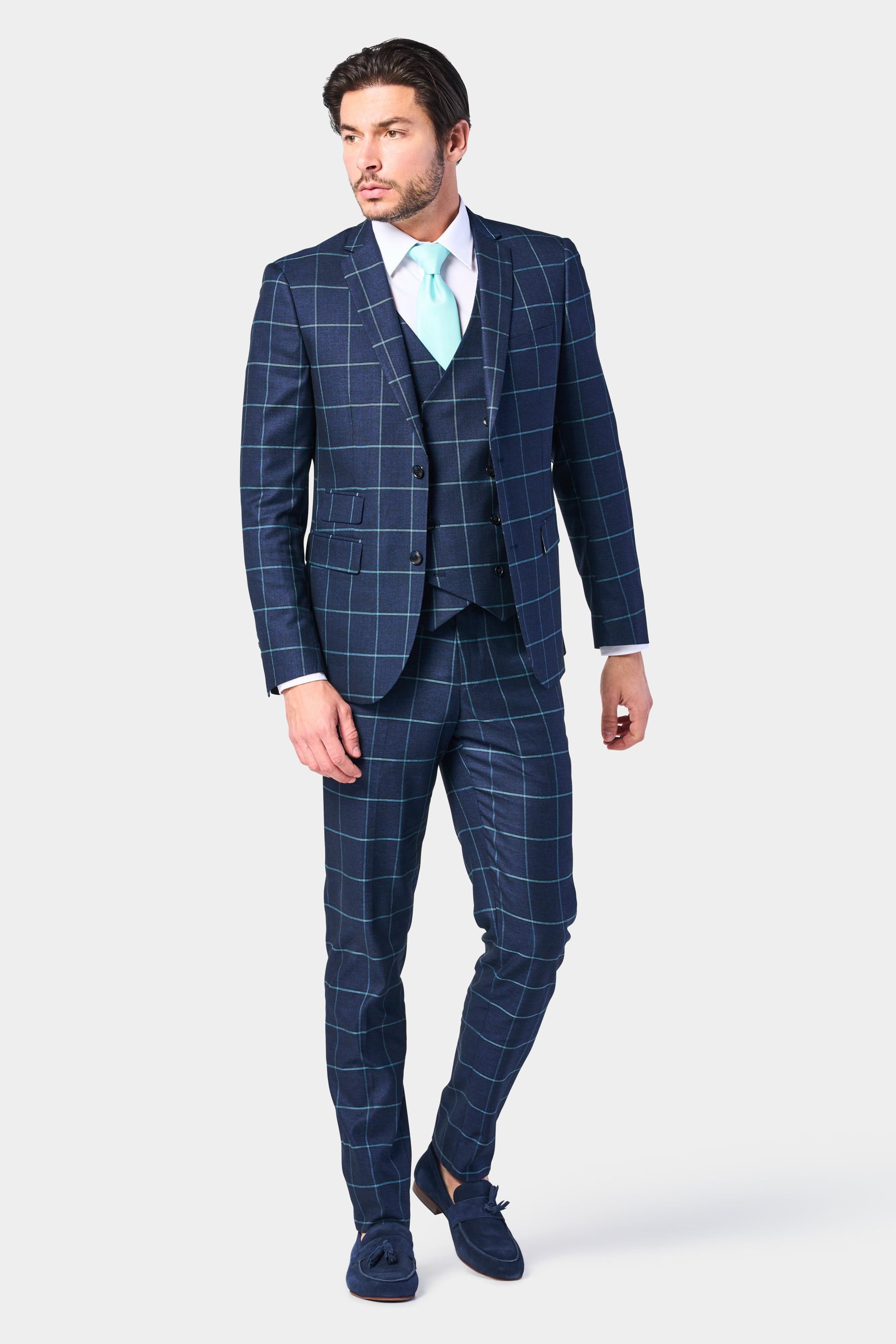 Navy and Teal Window Pane Piece Suit Giorgio Men's Wear Chattanooga, TN