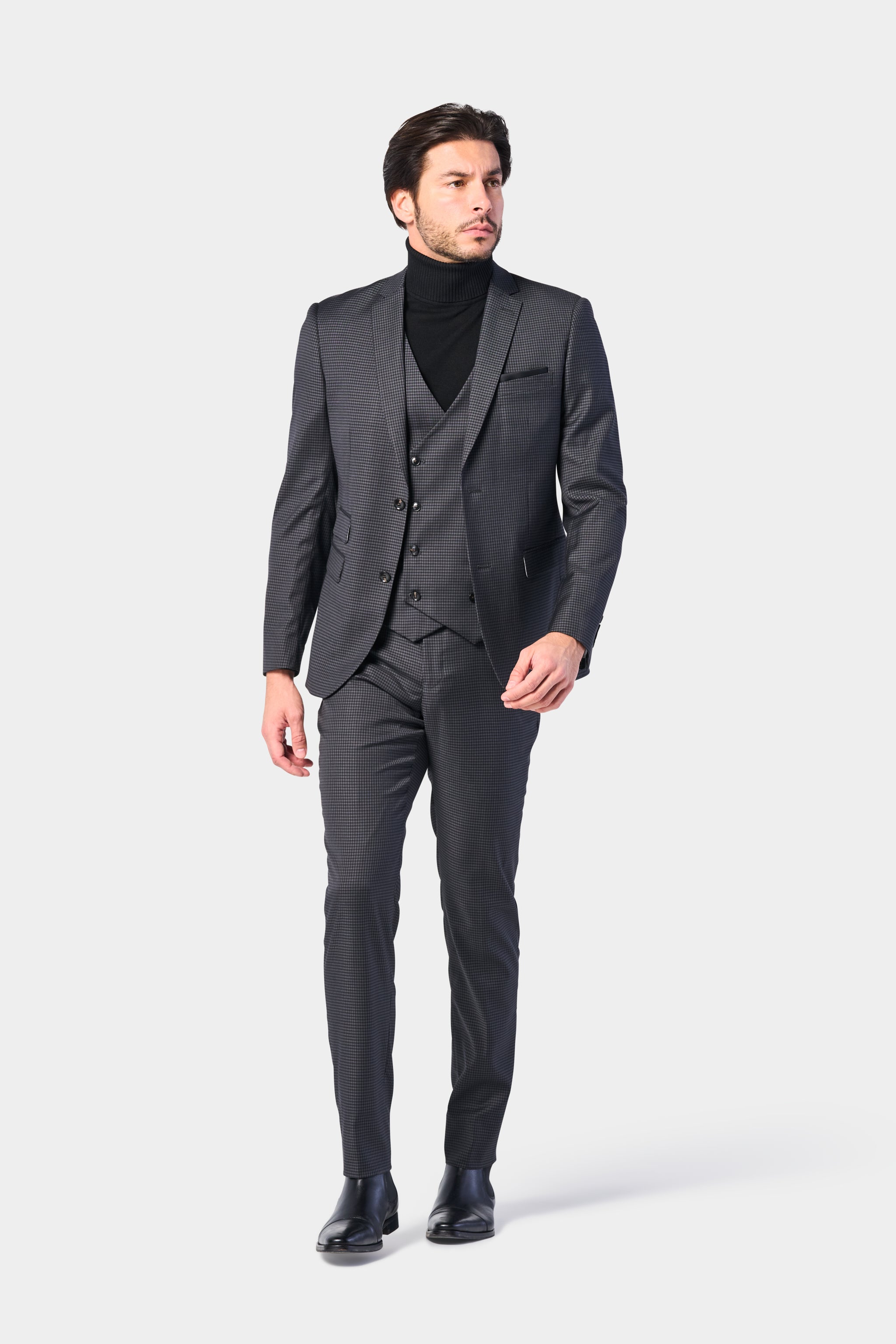 Gray and Black Mini Check 3 Piece Suit - Giorgio Men's Wear
