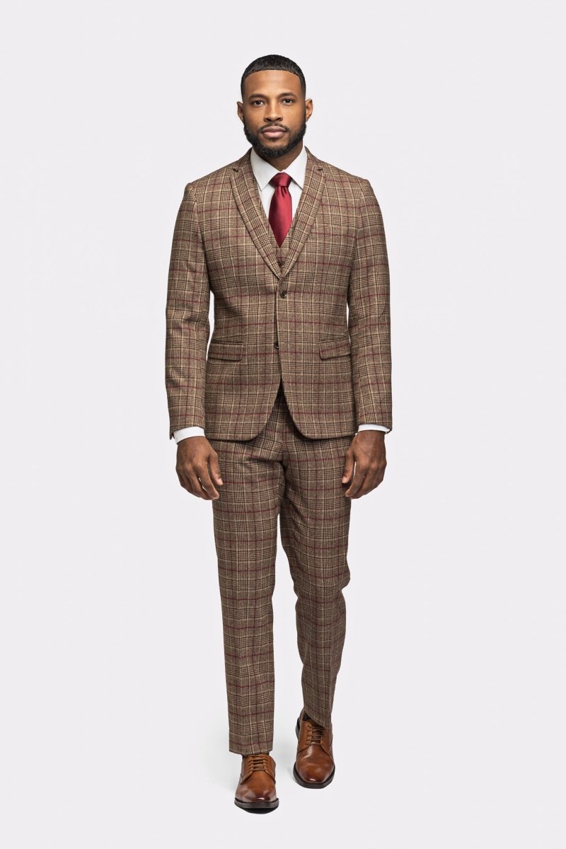 Brown Burgundy Flannel Piece Suit Giorgio Men's Wear