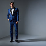 Medium Blue Diamond Texture Shawl Lapel Tuxedo