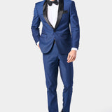 Medium Blue Diamond Texture Shawl Lapel Tuxedo