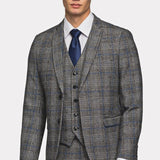 Gray Blue Flannel Plaid 3 Piece Suit - MenSuits