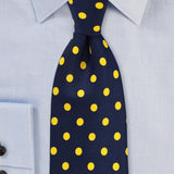 Navy and Lemon Yellow Polka Dot Necktie - Men Suits