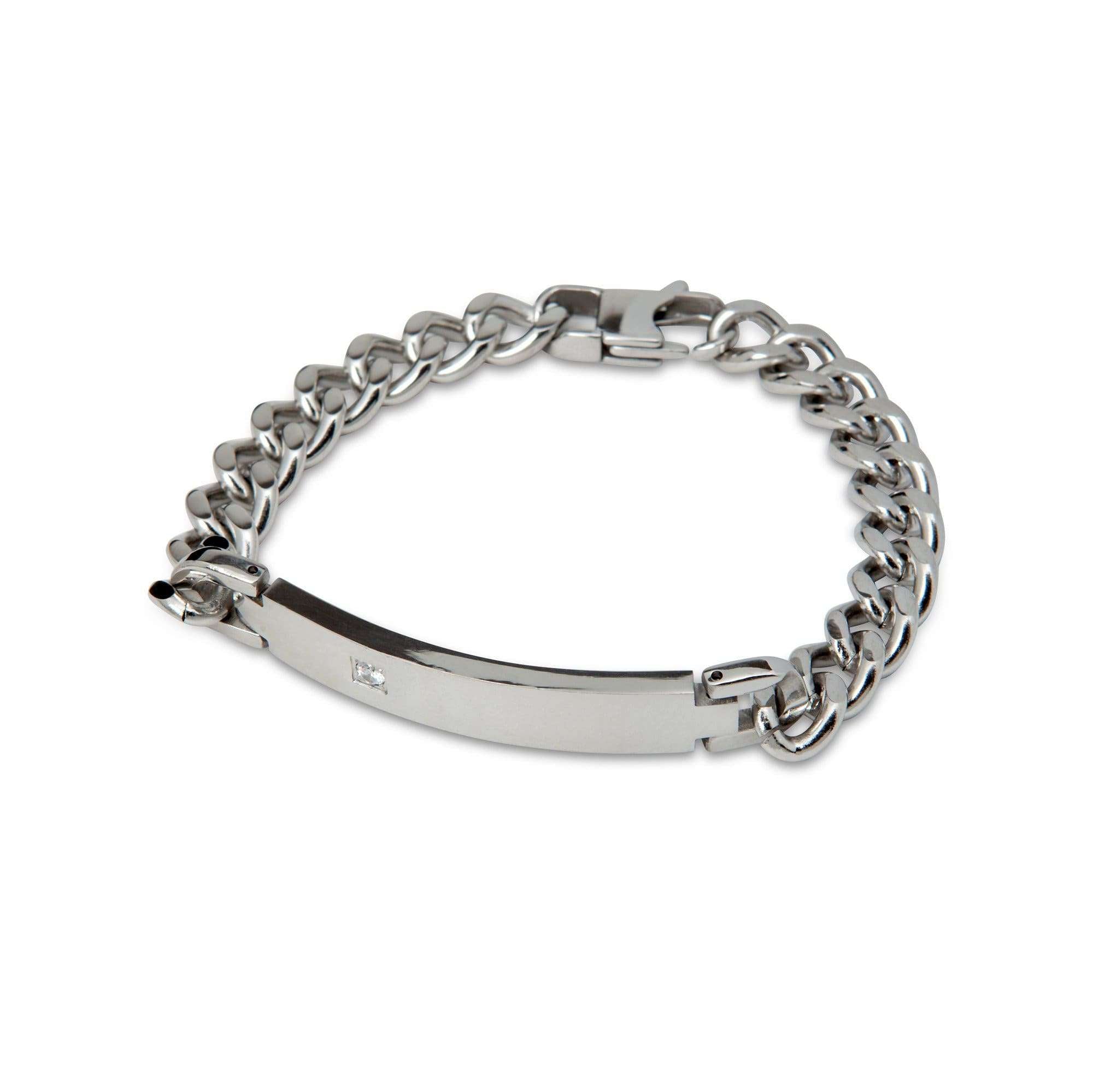 Diamond Embedded Silver Band Chain Bracelet - Men Suits