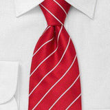 Bright Red and White Narrow Striped Necktie - Men Suits