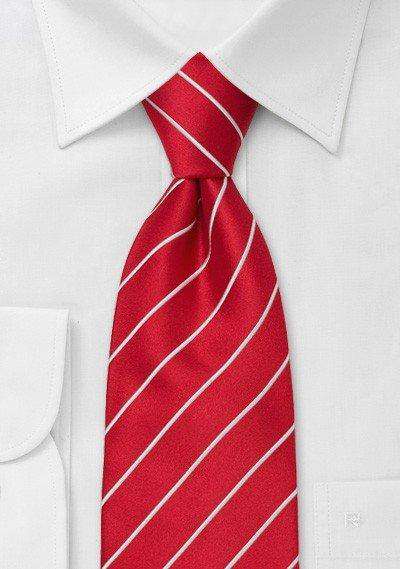 Bright Red and White Narrow Striped Necktie - Men Suits