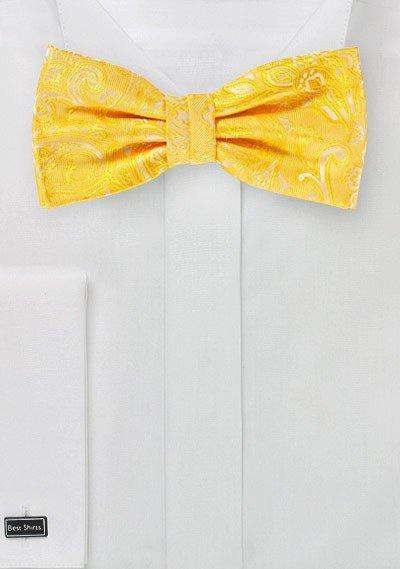 Canary Yellow Proper Paisley Bowtie - Men Suits