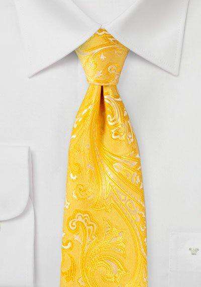 Canary Yellow Proper Paisley Necktie - Men Suits