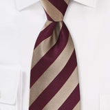 Burgundy and Gold Repp&Regimental Striped Necktie - Men Suits