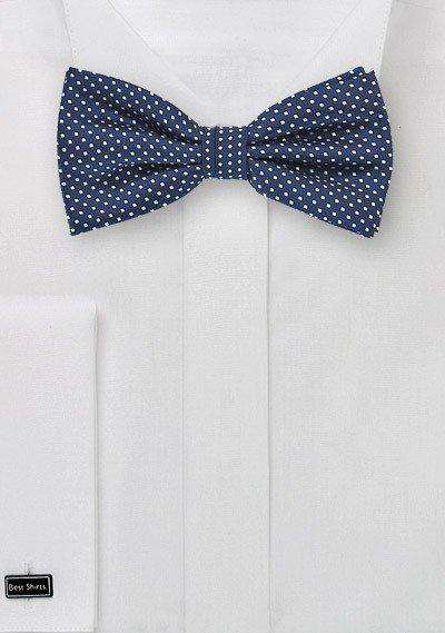 Navy Pin Dot Bowtie - Men Suits