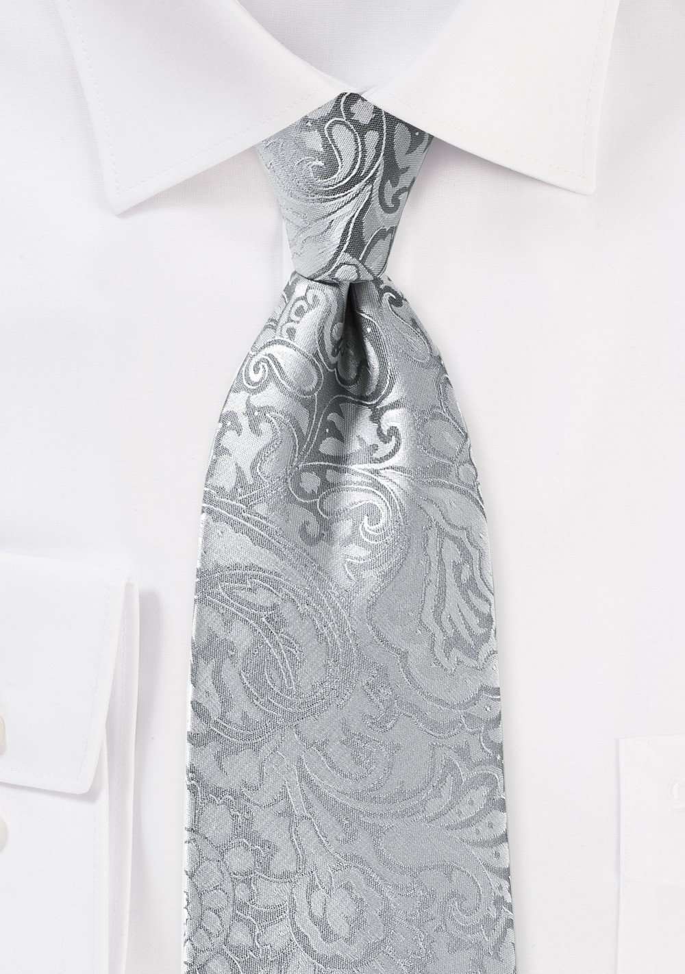 Silver Floral Paisley Necktie - Men Suits