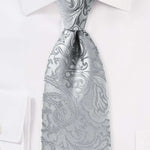 Silver Floral Paisley Necktie - Men Suits