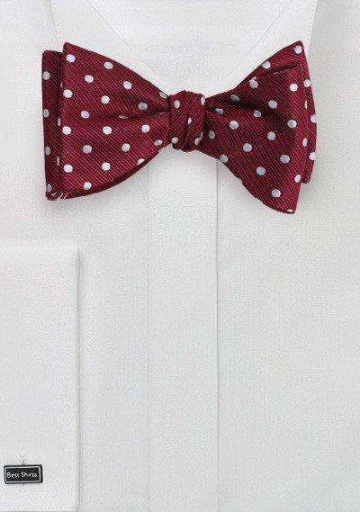Burgundy and White Polka Dot Bowtie - Men Suits