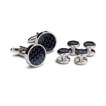 Knitted Black and Blue Cufflinks and Studs - Men Suits