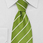 Grass Green and White Narrow Striped Necktie - Men Suits