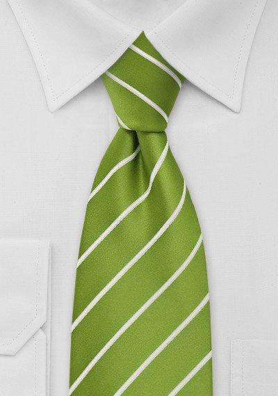 Grass Green and White Narrow Striped Necktie - Men Suits