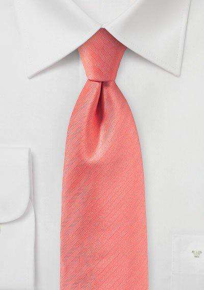 Neon Coral Herringbone Necktie - Men Suits