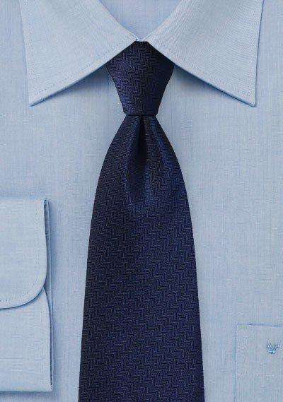 Midnight Blue Herringbone Necktie - Men Suits