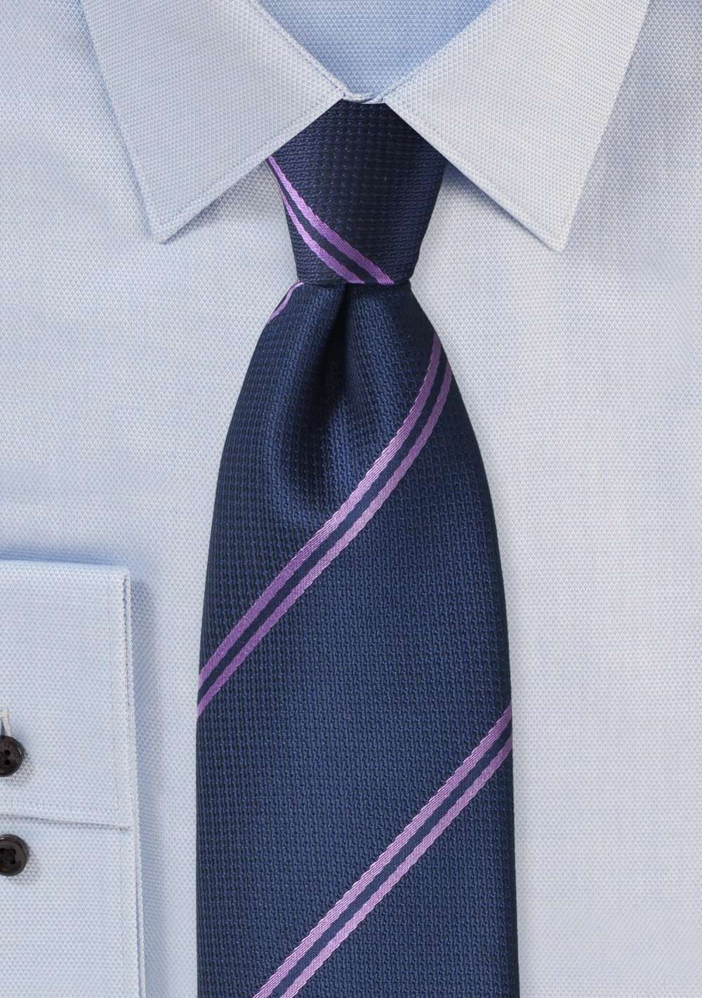 Navy and Lavender Narrow Striped Necktie - Men Suits