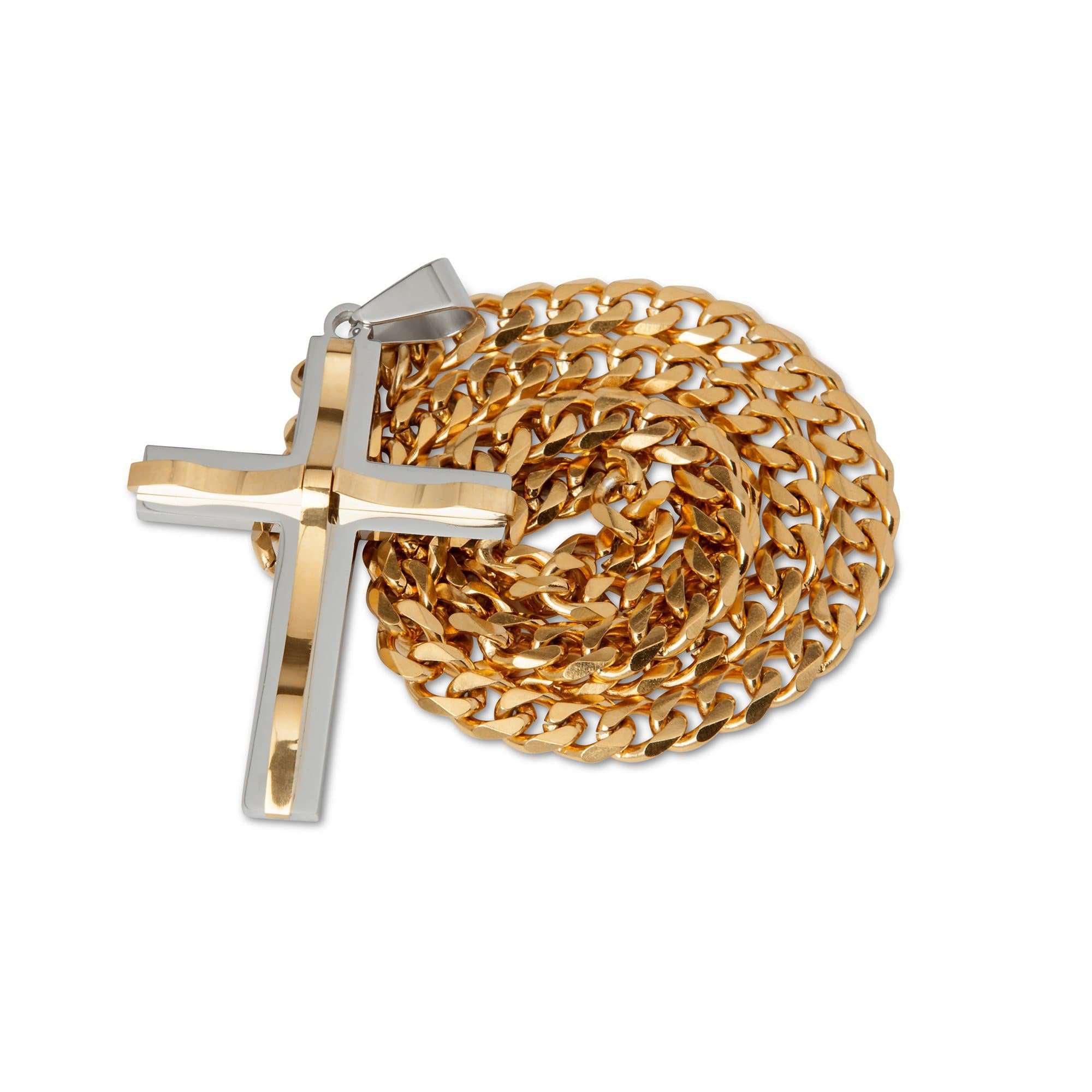 Silver Outline Gold Cross Necklace - Men Suits