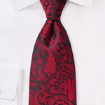Chili Red Floral Paisley Necktie - Men Suits