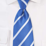 Riveria Blue and White Narrow Striped Necktie - Men Suits