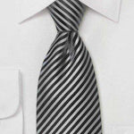 Smoke Gray and Charcoal Narrow Striped Necktie - Men Suits