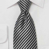 Smoke Gray and Charcoal Narrow Striped Necktie - Men Suits