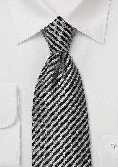 Smoke Gray and Charcoal Narrow Striped Necktie - Men Suits