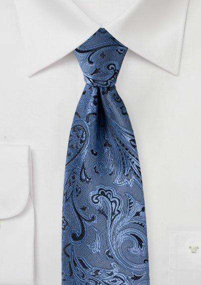Steel Blue Proper Paisley Necktie - Men Suits