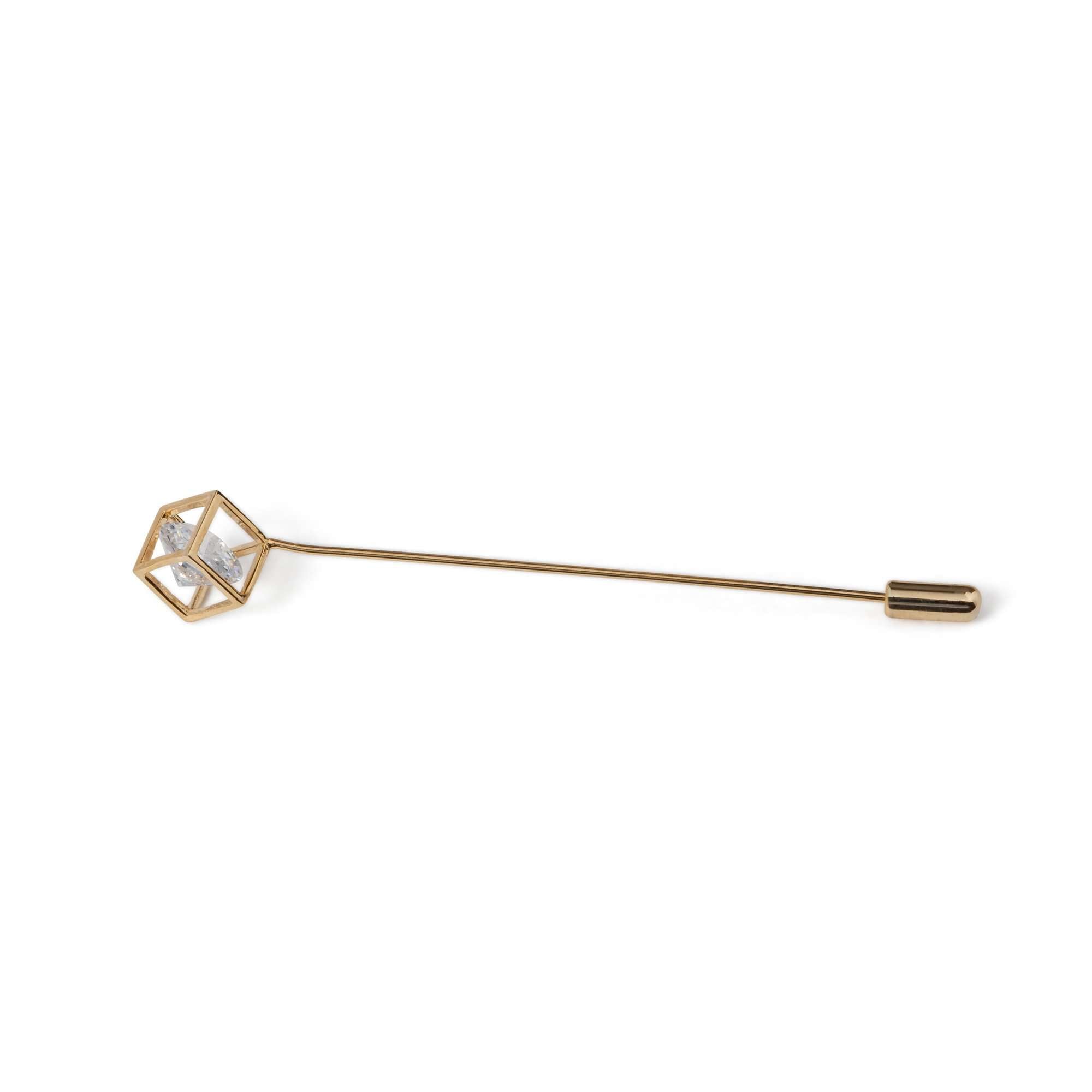 Gold Boxed Crystal Lapel Pin - Men Suits