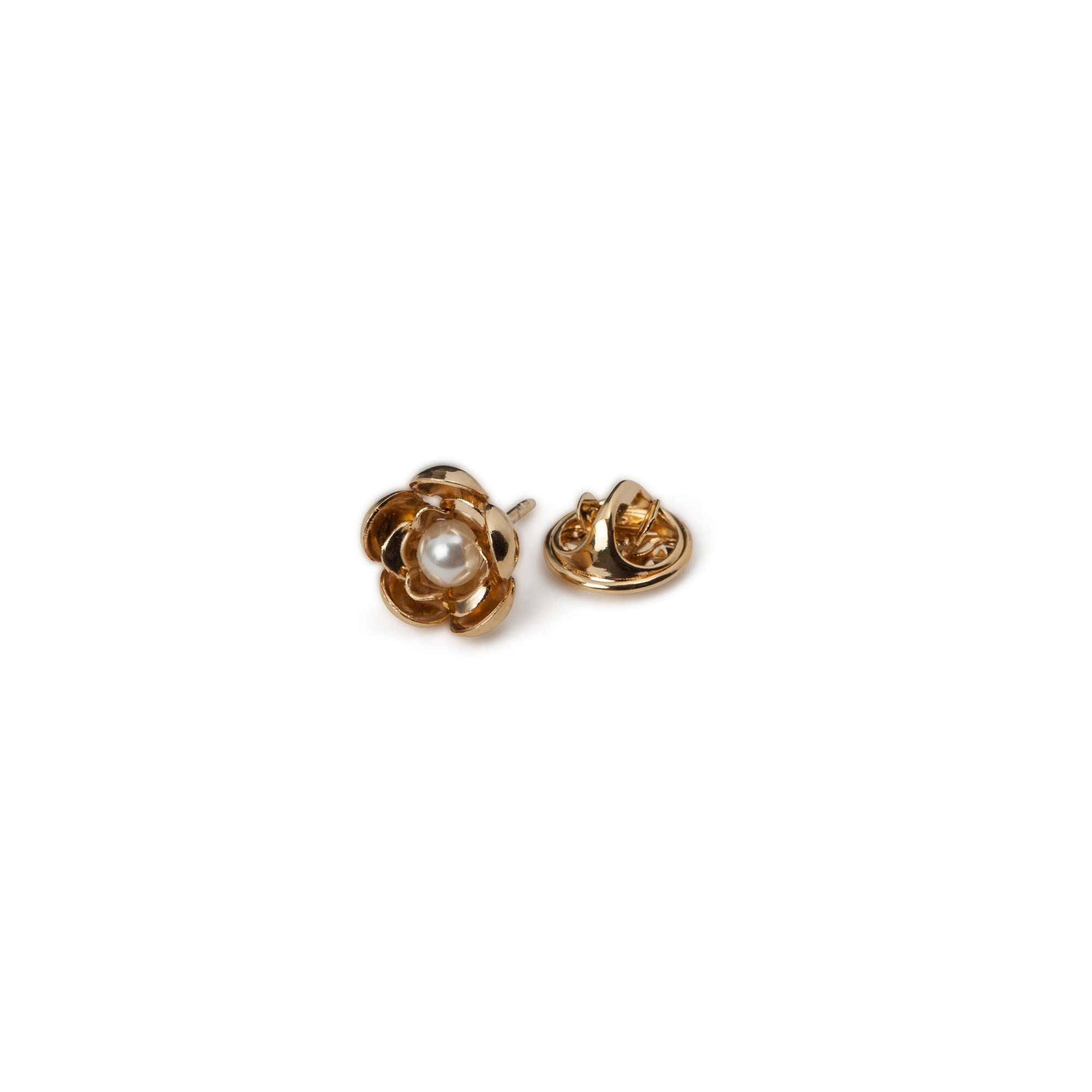 Gold with Pearl Flower Lapel Pin - Men Suits