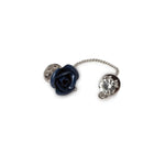 Navy Flower with Chain Lapel Pin - Men Suits