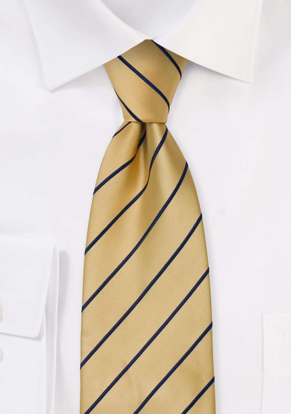 Yellow and Navy Narrow Striped Necktie - Men Suits