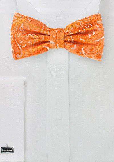 Mandarin Orange Proper Paisley Bowtie - Men Suits