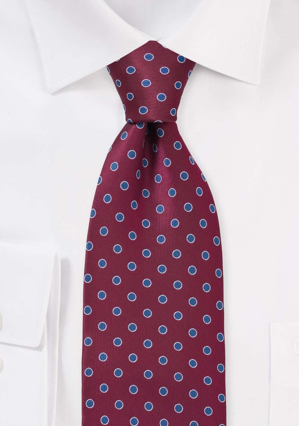 Merlot Red and Royal Blue Polka Dot Necktie - Men Suits