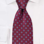 Merlot Red and Royal Blue Polka Dot Necktie - Men Suits