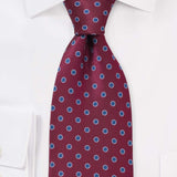 Merlot Red and Royal Blue Polka Dot Necktie - Men Suits
