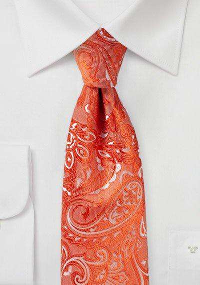 Tiger Lily Orange Proper Paisley Necktie - Men Suits