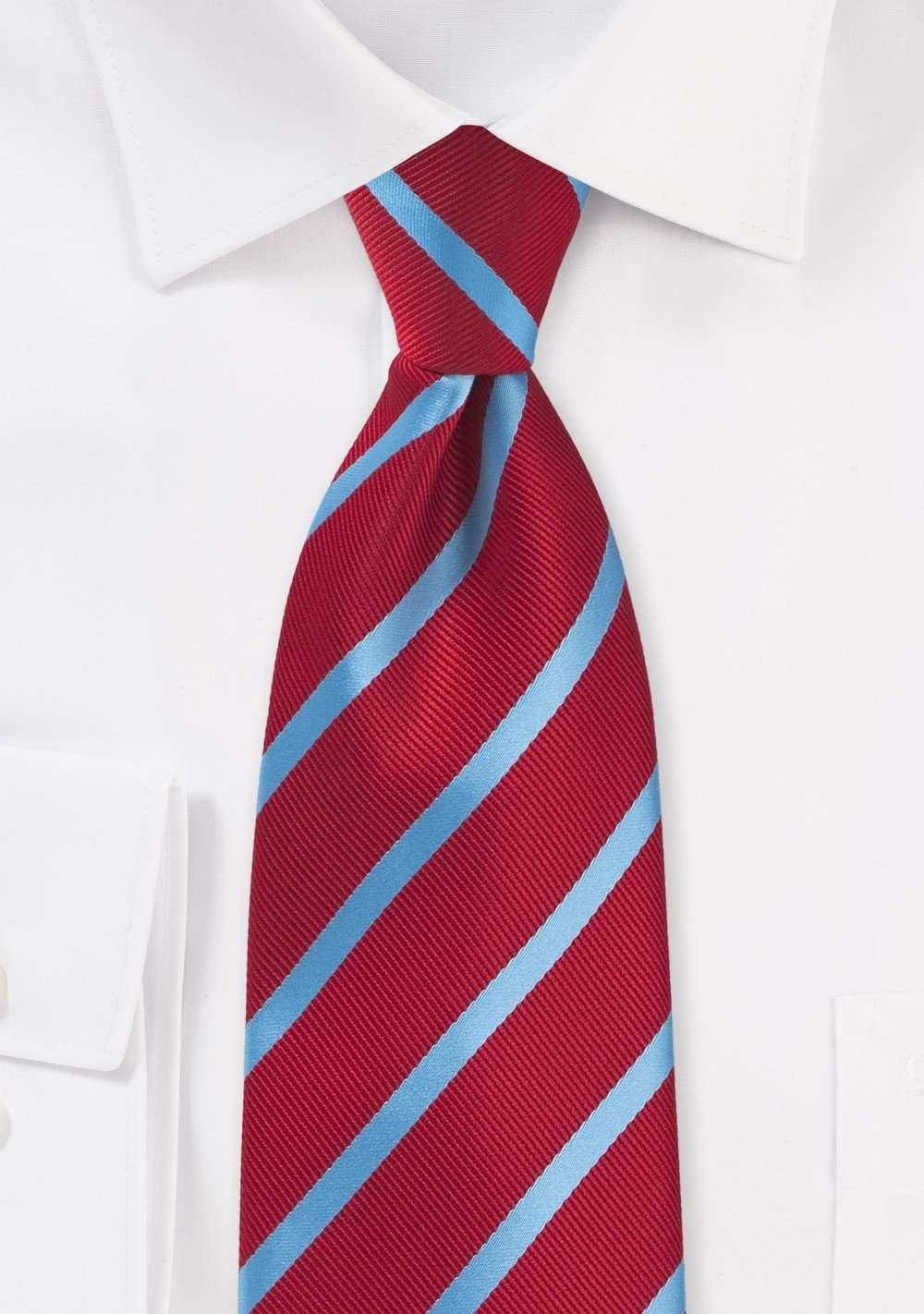Tomato Red and Cornflower Blue Repp&Regimental Striped Necktie - Men Suits