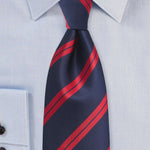 Classic Red and Blue Narrow Striped Necktie - Men Suits